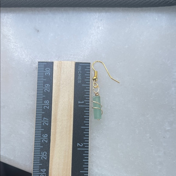 Green Chalcedony Gold Wire-Wrapped Earrings - Picture 9 of 9